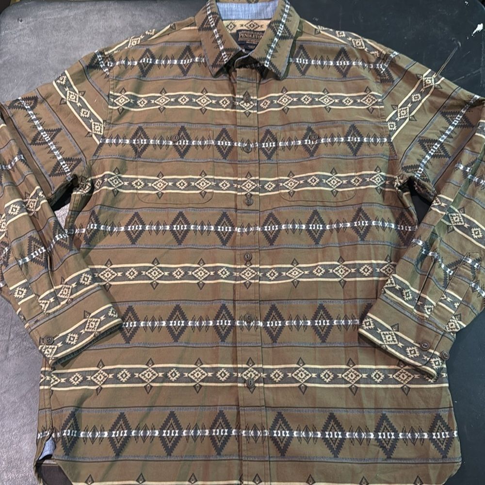 Pendleton Brown Patterned Casual Button Down Shirt - image 3
